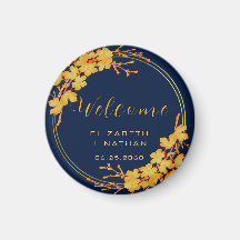 Classy Gold Floral Navy Blue Wedding willkommen