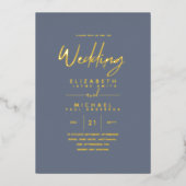 Classy GOLD FOIL Text Dusty Blue Wedding Elegant Folieneinladung (Vorderseite)
