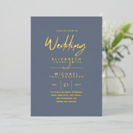 Classy GOLD FOIL Text Dusty Blue Wedding Elegant Folieneinladung
