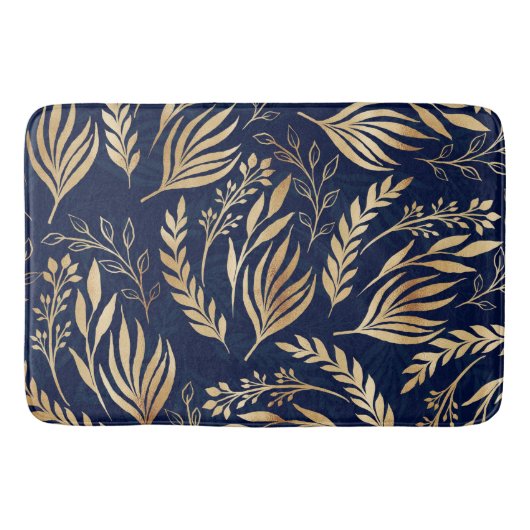 Classy Gold Foliage Botanical Blue Design Badematte (Vorderseite)