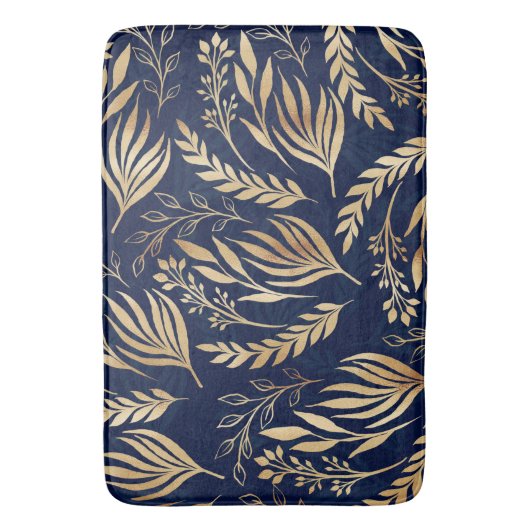 Classy Gold Foliage Botanical Blue Design Badematte (Vorderseite Vertikal)