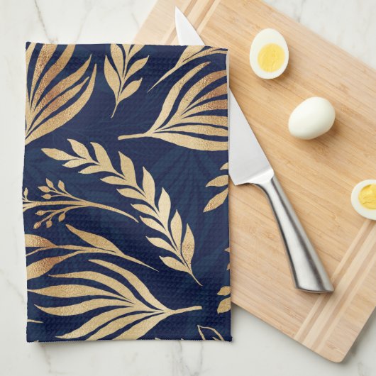 Classy Gold Foliage Botanical Blue Design Geschirrtuch (Viertel Falte)