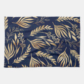 Classy Gold Foliage Botanical Blue Design Geschirrtuch (Horizontal)