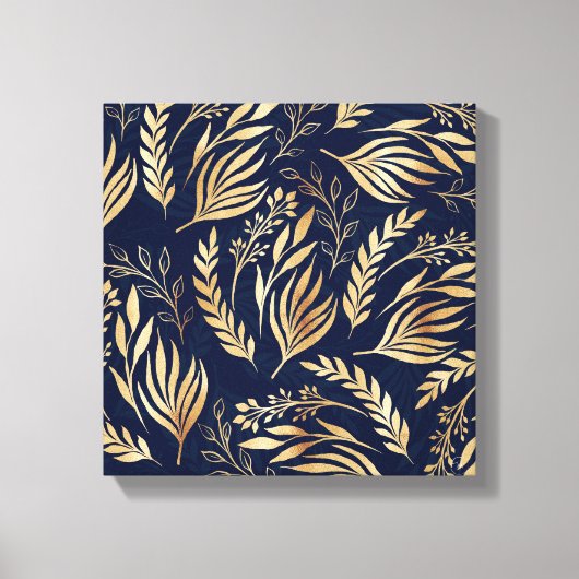 Classy Gold Foliage Botanical Blue Design Leinwanddruck (Vorderseite)