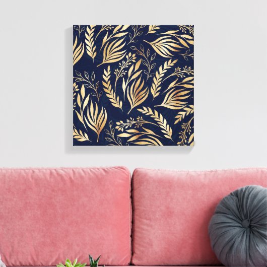 Classy Gold Foliage Botanical Blue Design Leinwanddruck (Insitu (Wohnzimmer))