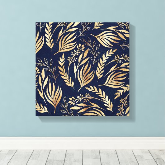 Classy Gold Foliage Botanical Blue Design Leinwanddruck (Insitu (Holzboden))