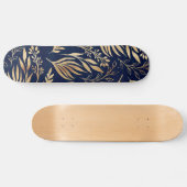 Classy Gold Foliage Botanical Blue Design Skateboard (Horizontal)