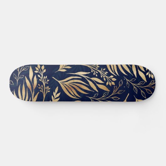 Classy Gold Foliage Botanical Blue Design Skateboard (Horizontal)