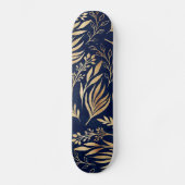 Classy Gold Foliage Botanical Blue Design Skateboard (Vorderseite)