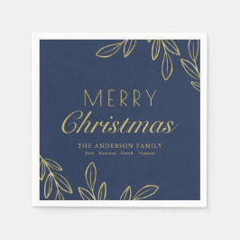 Classy Gold Foliage Navy Calligraphy Festival Serviette