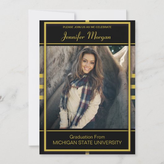 Classy Gold Frame Foto Abschluss Einladung (Vorderseite)
