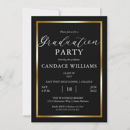 Classy Gold Frame Minimalistisch Graduation Party Einladung (Vorderseite)