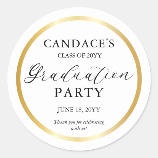 Classy Gold Frame Minimalistisch Graduation Party Runder Aufkleber (Vorderseite)