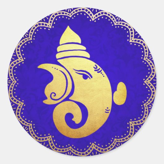 Classy Gold Ganapati Indian Hindu God Blue Runder Aufkleber (Vorderseite)