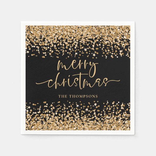 Classy Gold Glitzer Frohe Weihnachts Party Schwarz Serviette (Vorderseite)