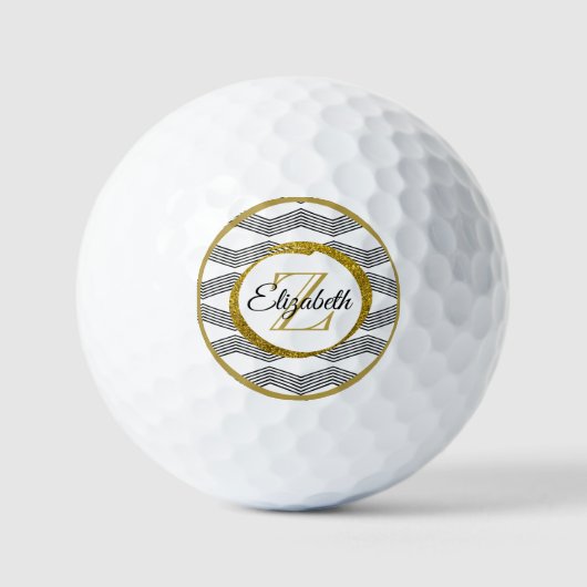 Classy Gold Glitzer | Initial Letter Monogram Golfball