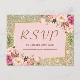 Classy Gold Glitzer Pink Floral UAWG Response Einladungspostkarte