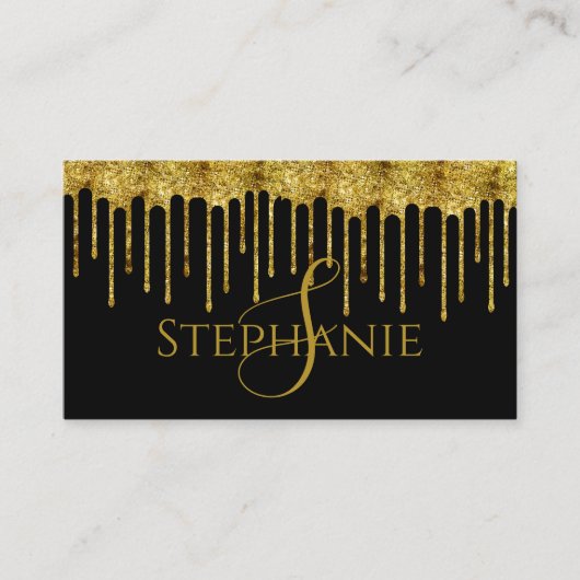 Classy Gold Glitzer Tropfen Script Visitenkarte (Vorderseite)