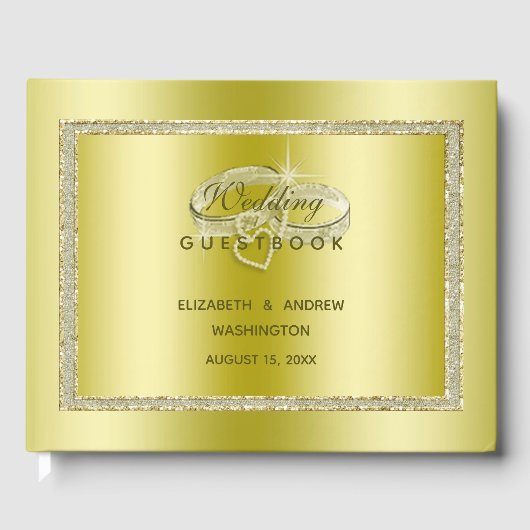 Classy Gold Glitzer & Wedding Rings Gästebuch (Vorderseite)