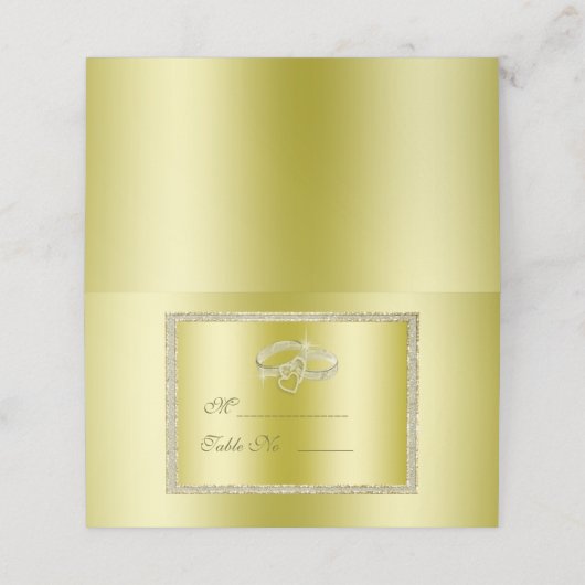 Classy Gold Glitzer & Wedding Rings Platzkarte (Außenseite Aufgefaltet)