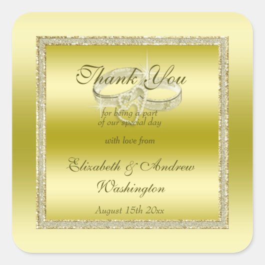 Classy Gold Glitzer & Wedding Rings Quadratischer Aufkleber (Vorderseite)
