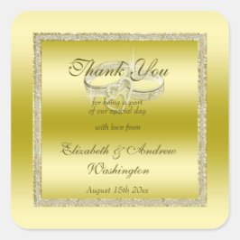 Classy Gold Glitzer & Wedding Rings Quadratischer Aufkleber