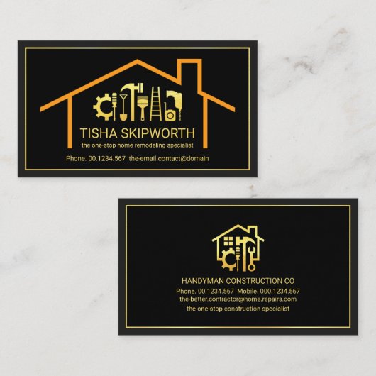 Classy Gold Handyman Tools Roof Frame Visitenkarte (Vorne/Hinten)