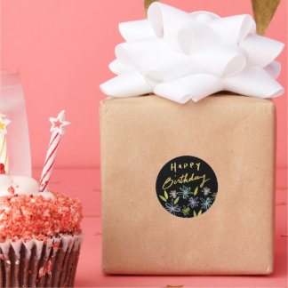 Classy Gold Happy Birthday Bouquet Runder Aufkleber