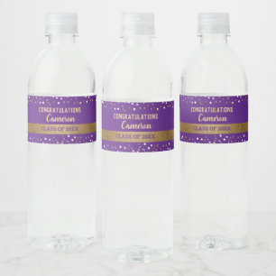 Classy Gold Lila Graduate personalisiert Wasserflaschenetikett