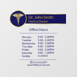 Classy Gold Medical Caduceus Blue Openings Stunden Fensteraufkleber
