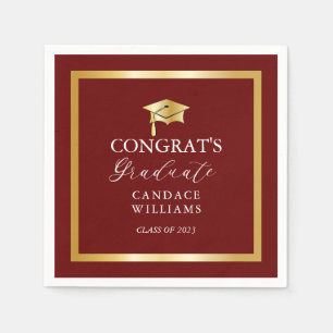 Classy Gold Minimalistisch Graduation Party Maroon Serviette