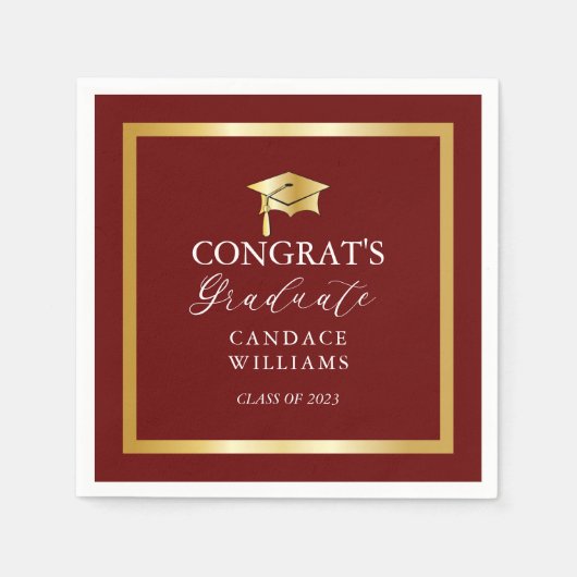 Classy Gold Minimalistisch Graduation Party Maroon Serviette (Vorderseite)