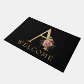 Classy Gold Monogram A mit Poppy Blume Doormat Fußmatte (Schrägansicht)