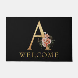 Classy Gold Monogram A mit Poppy Blume Doormat Fußmatte