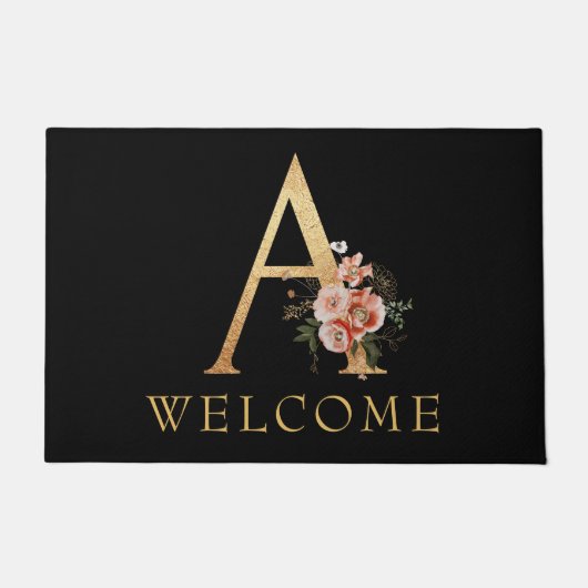 Classy Gold Monogram A mit Poppy Blume Doormat Fußmatte (Vorderseite)