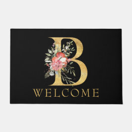 Classy Gold Monogram B mit Pink Florals Doormat Fußmatte