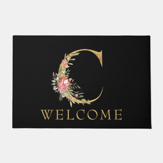 Classy Gold Monogram C mit Pink Florals Doormat Fußmatte (Vorderseite)