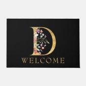 Classy Gold Monogram D mit Pink Florals Doormat Fußmatte (Vorderseite)