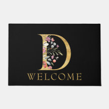 Classy Gold Monogram D mit Pink Florals Doormat