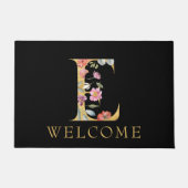 Classy Gold Monogram E mit Pink Florals Doormat Fußmatte (Vorderseite)