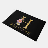Classy Gold Monogram H mit Pink Florals Doormat Fußmatte (Schrägansicht)