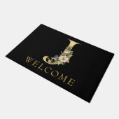 Classy Gold Monogram J mit floraler Anordnung Fußmatte (Schrägansicht)