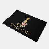 Classy Gold Monogram J mit Pink Florals Doormat Fußmatte (Schrägansicht)