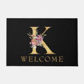 Classy Gold Monogram K mit Pink Florals Doormat Fußmatte (Vorderseite)