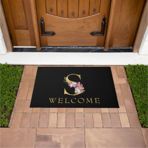 Classy Gold Monogram S mit Pink Florals Doormat Fußmatte