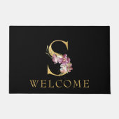 Classy Gold Monogram S mit Pink Florals Doormat Fußmatte (Vorderseite)