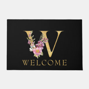 Classy Gold Monogram W mit Pink Florals Doormat Fußmatte