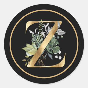 CLASSY GOLD MONOGRAM Z mit tropischem Foliage Runder Aufkleber