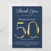 Classy Gold Navy Blue 50. Geburtstag Danke Karte (Vorderseite)