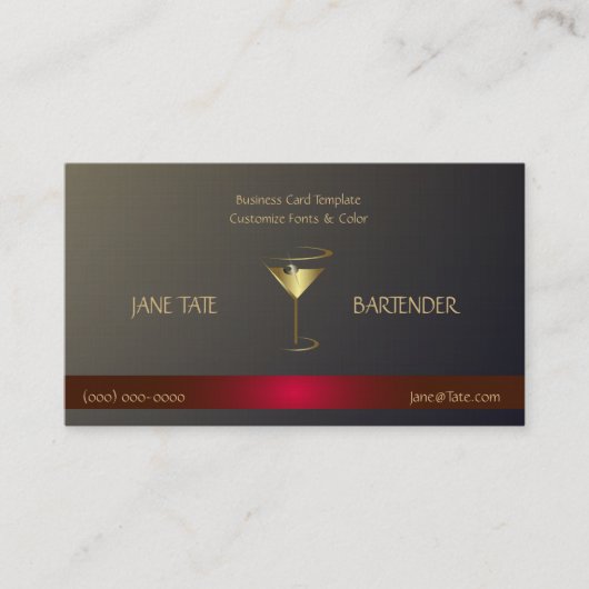 Classy Gold Red Metallic Barkeeper Template Visitenkarte (Vorderseite)